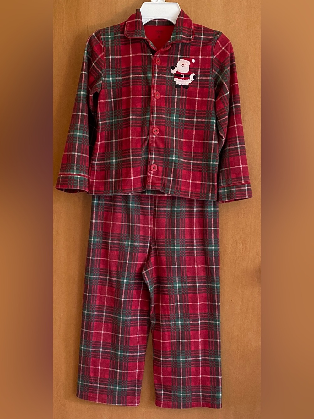 Carter's Red & Green Plaid Holiday Pajama Set with Santa Patch